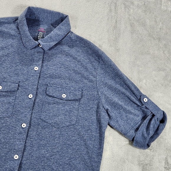 Stio Shirt Womens Large Blue Button Down Roll Tab Long Sleeve Pockets 14941 - Picture 4 of 12